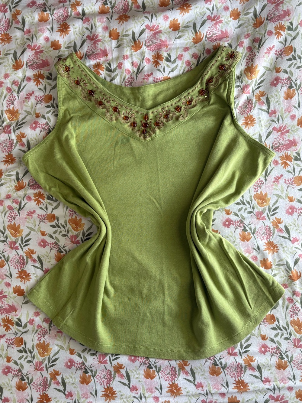 Relativity Y2K Beaded Green Tank Top Size 2X Embroidered Fairy Boho